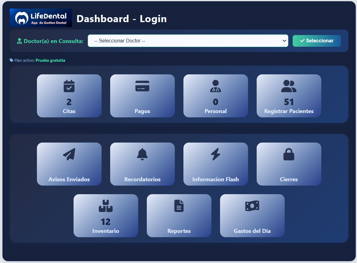 Vista del dashboard integral de LifeDental